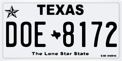 TX license plate DOE8172