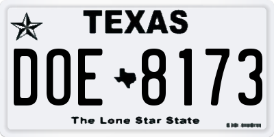 TX license plate DOE8173