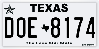 TX license plate DOE8174