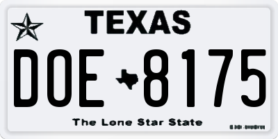 TX license plate DOE8175