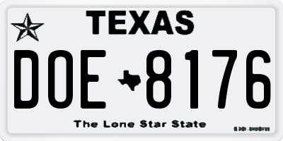 TX license plate DOE8176