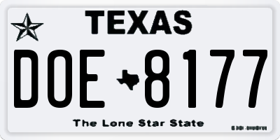 TX license plate DOE8177
