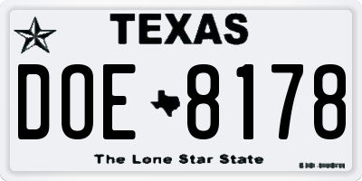 TX license plate DOE8178