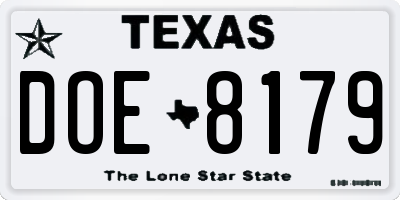 TX license plate DOE8179