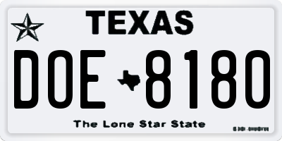 TX license plate DOE8180