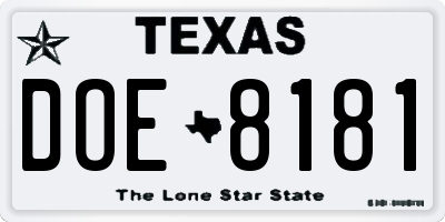 TX license plate DOE8181