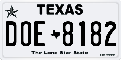 TX license plate DOE8182