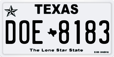 TX license plate DOE8183