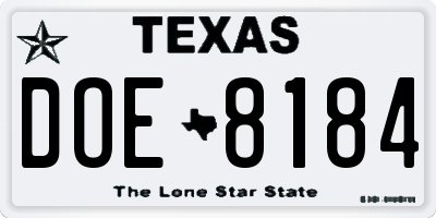 TX license plate DOE8184