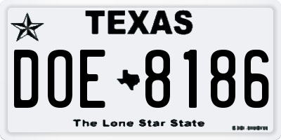 TX license plate DOE8186