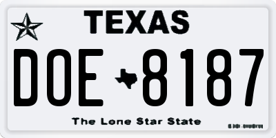 TX license plate DOE8187