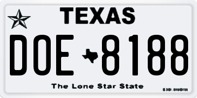 TX license plate DOE8188