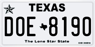 TX license plate DOE8190