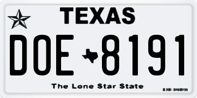 TX license plate DOE8191