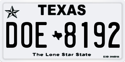TX license plate DOE8192