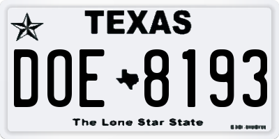TX license plate DOE8193