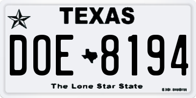 TX license plate DOE8194