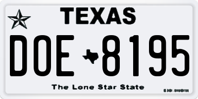 TX license plate DOE8195