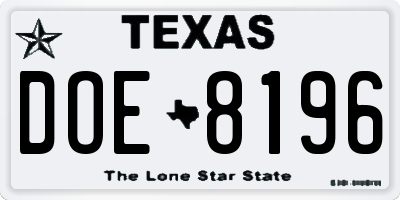 TX license plate DOE8196