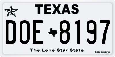 TX license plate DOE8197
