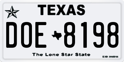 TX license plate DOE8198