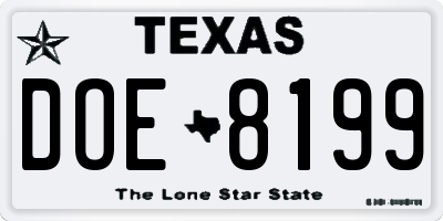 TX license plate DOE8199