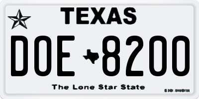 TX license plate DOE8200