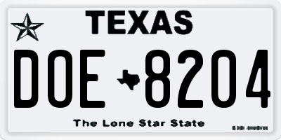 TX license plate DOE8204