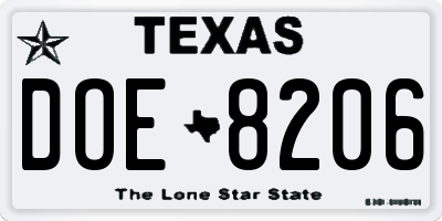TX license plate DOE8206