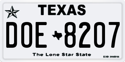 TX license plate DOE8207