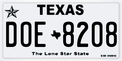 TX license plate DOE8208