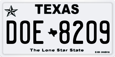 TX license plate DOE8209