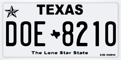 TX license plate DOE8210