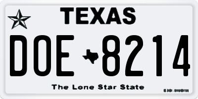 TX license plate DOE8214