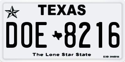 TX license plate DOE8216