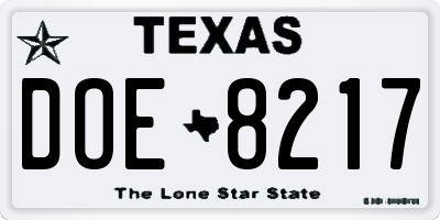 TX license plate DOE8217
