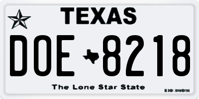 TX license plate DOE8218
