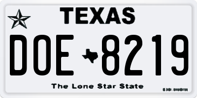 TX license plate DOE8219