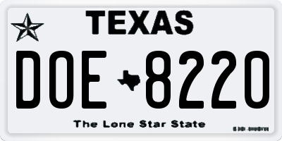 TX license plate DOE8220