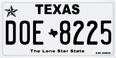 TX license plate DOE8225