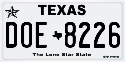 TX license plate DOE8226