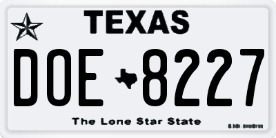 TX license plate DOE8227