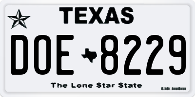 TX license plate DOE8229