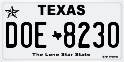 TX license plate DOE8230