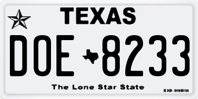 TX license plate DOE8233