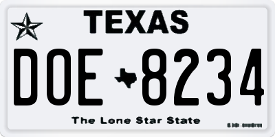 TX license plate DOE8234