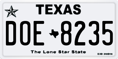 TX license plate DOE8235