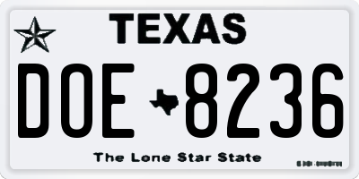 TX license plate DOE8236