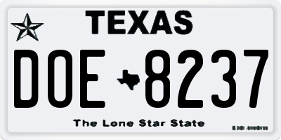 TX license plate DOE8237