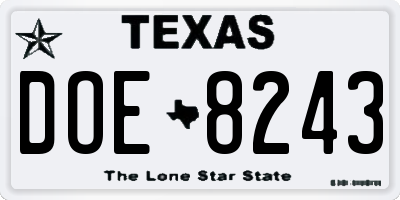 TX license plate DOE8243